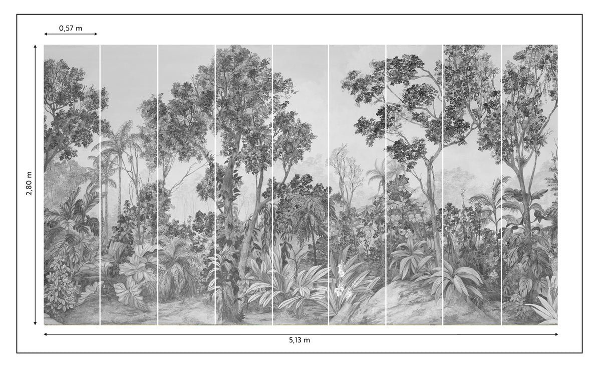 Papel de Parede Non Woven "O chamado da Floresta" P&B - medidas