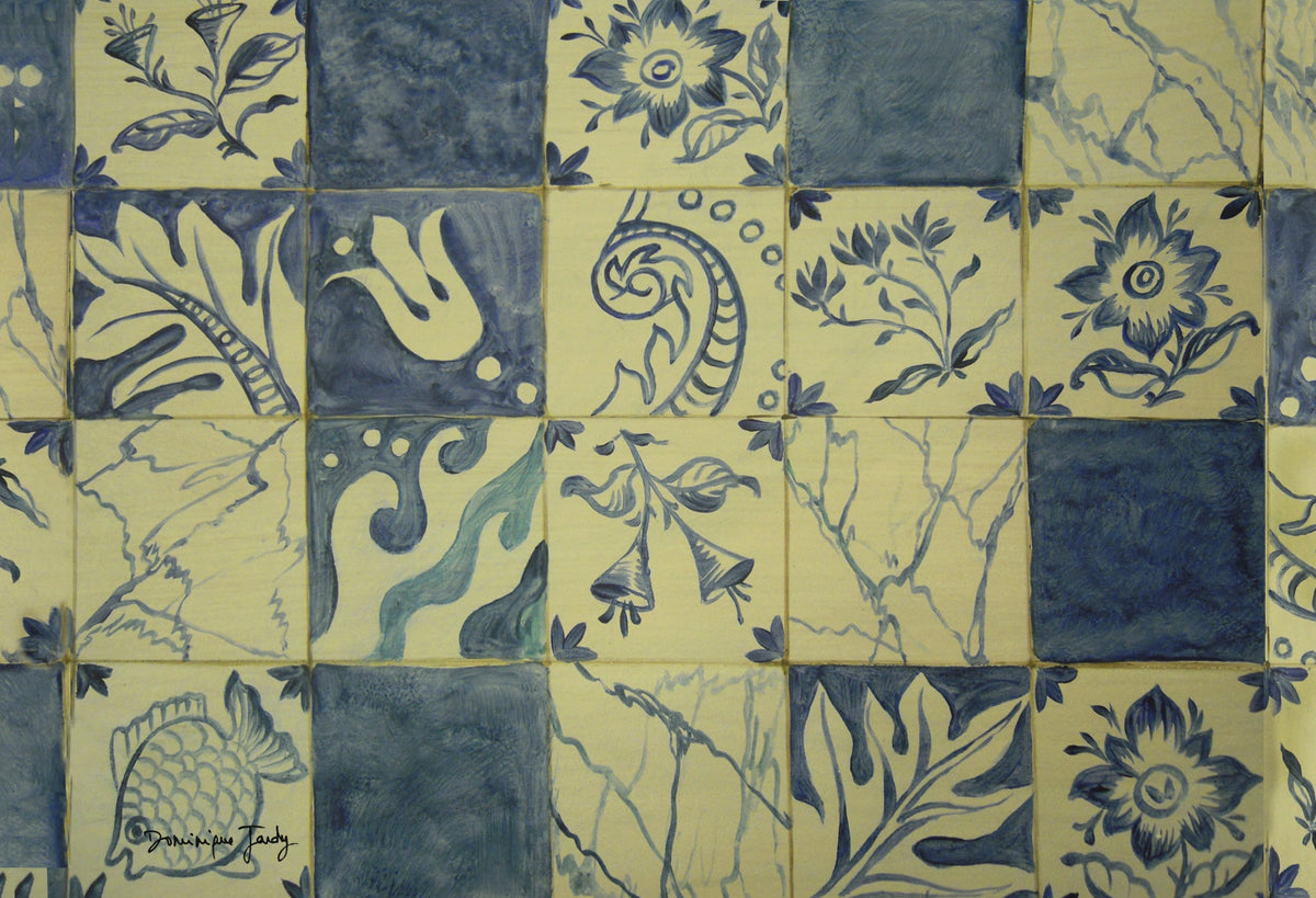 Jogo americano "Costa Verde" — Azulejos: mosaico de azulejos portugueses em azul e creme