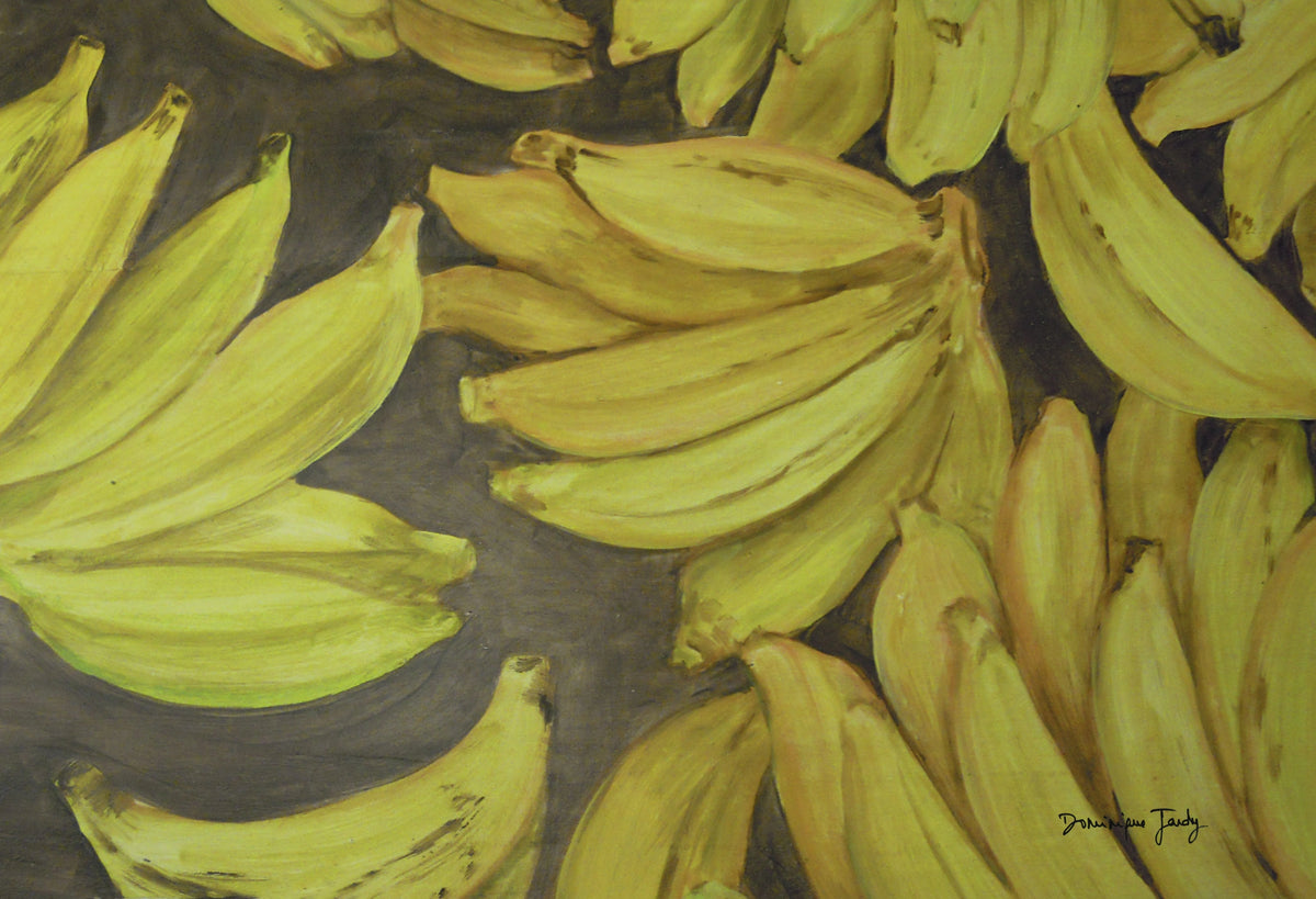 Jogo americano "Costa Verde" — Bananas: cachos de bananas pintados sobre fundo escuro