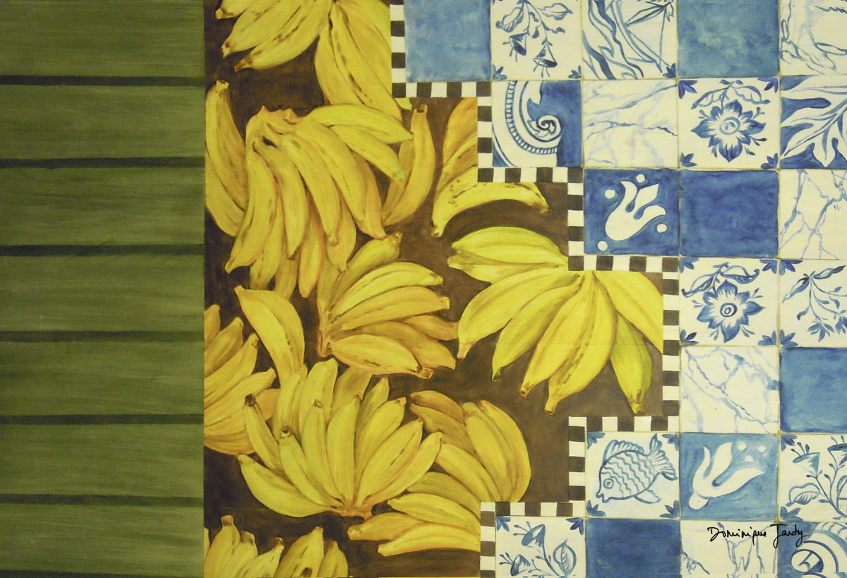 Jogo americano "Costa Verde" — Madeira: bananas, azulejos e ripas de madeira verde