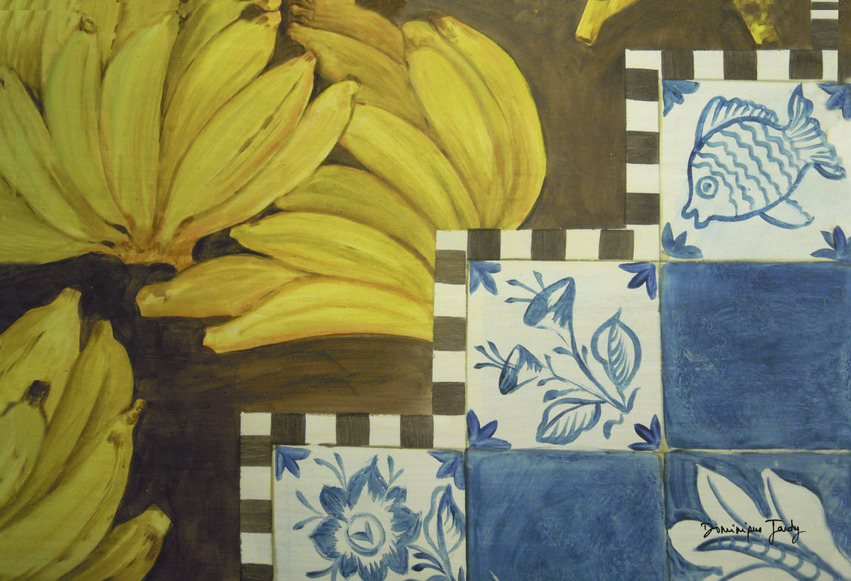 Jogo americano "Costa Verde" — Parati: bananas e azulejos azuis com peixe