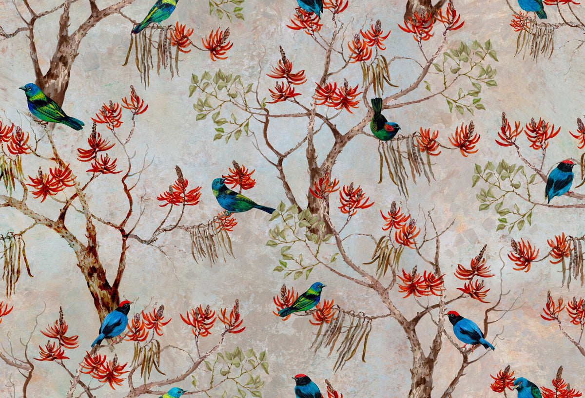 Papel de Parede Non Woven "Primavera com Pássaros" - obra completa